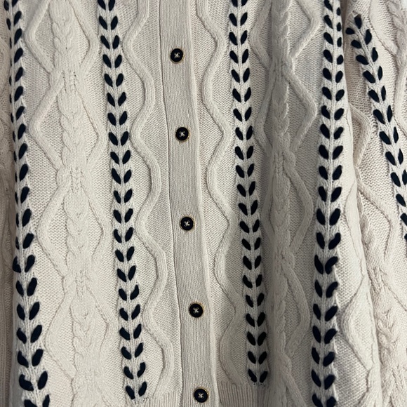 CeCe Women's Cream and Black Cable Knit Cardigan - Picture 3 of 11